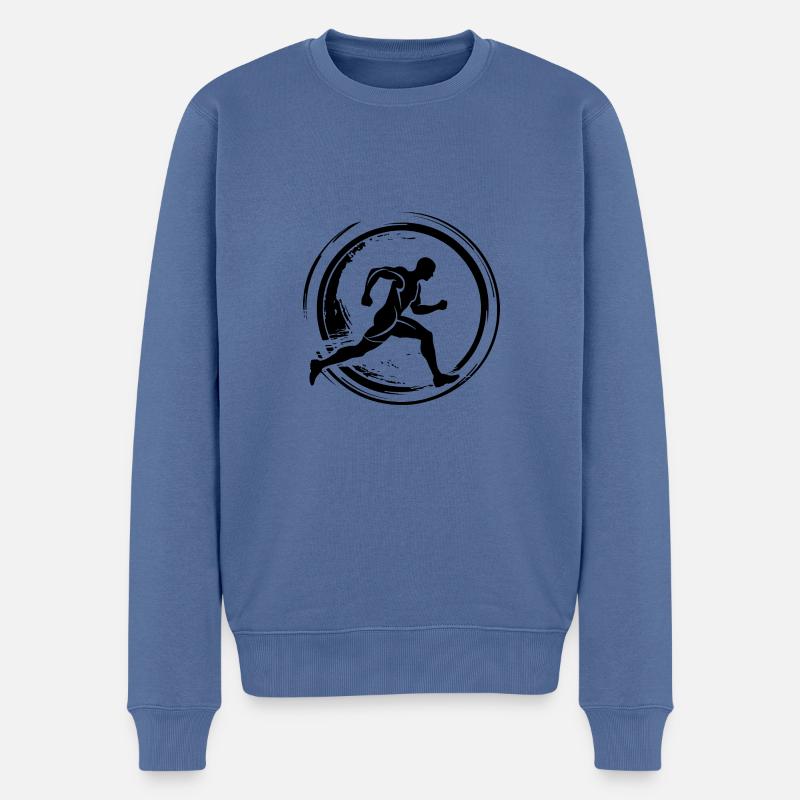 Running Jogging Marathon Silhouette - Pull Premium bio Homme - bleu pigeon