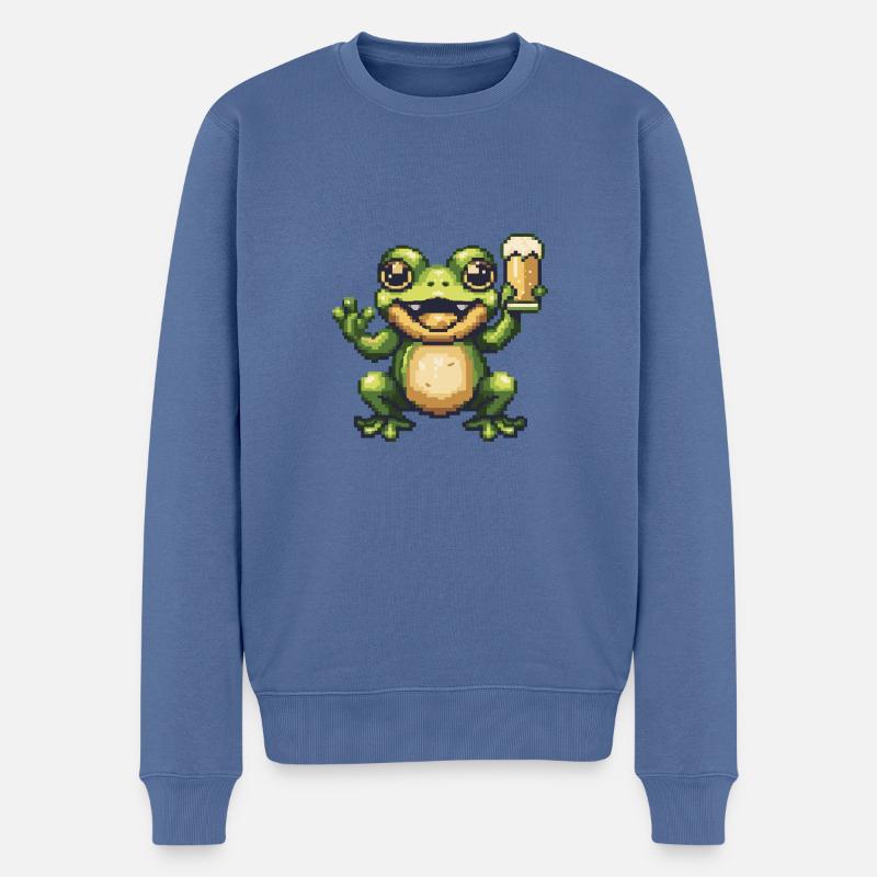 Grenouille bière pixel - Pull Premium bio Homme - bleu pigeon