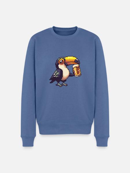 Toucan Bird Beer Pixel - Men's Premium Organic Jumper - stone blue