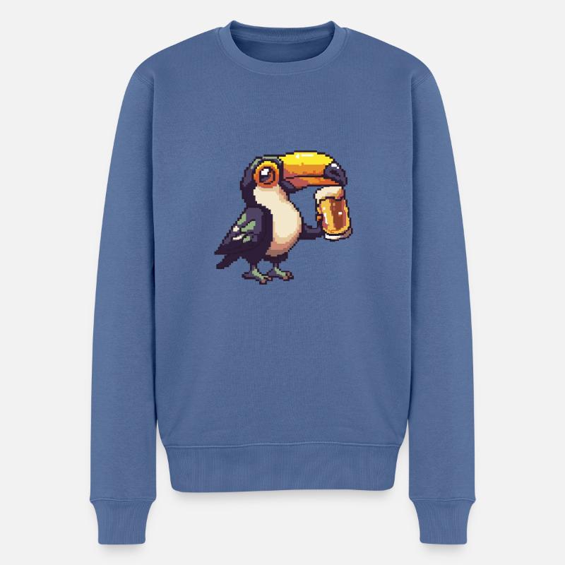 Toucan oiseau bière pixel - Pull Premium bio Homme - bleu pigeon
