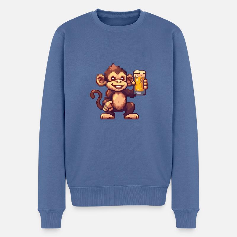 Monkey bière pixel - Pull Premium bio Homme - bleu pigeon