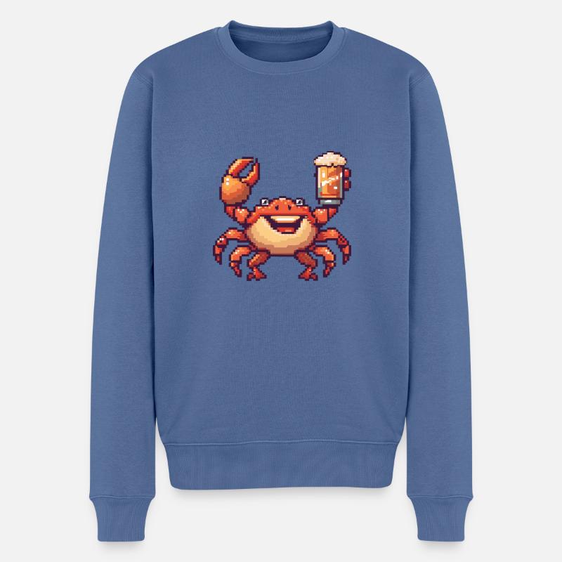 Krebs Krabbe Bier Pixel - Männer Premium Bio Pullover - Taubenblau