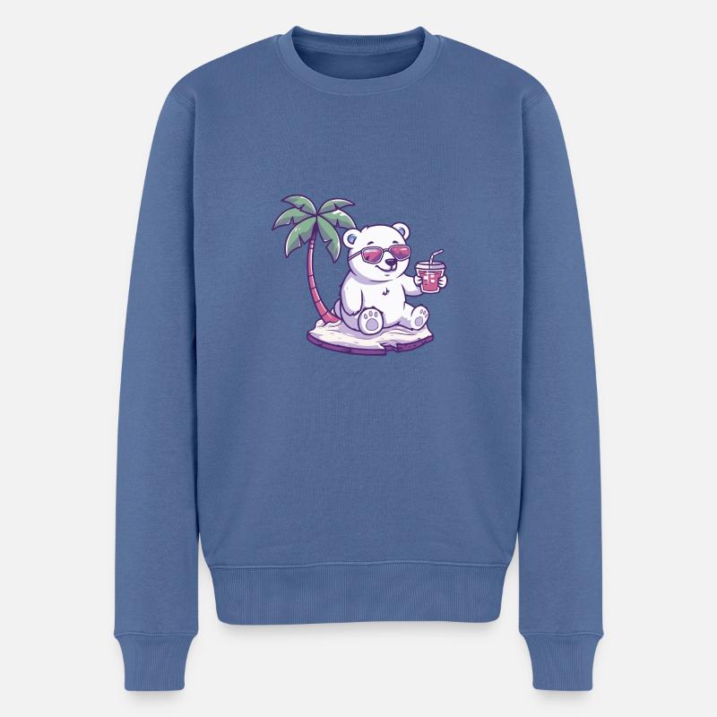 Polar Bear Summer Beach Comic - Men's Premium Organic Jumper - stone blue
