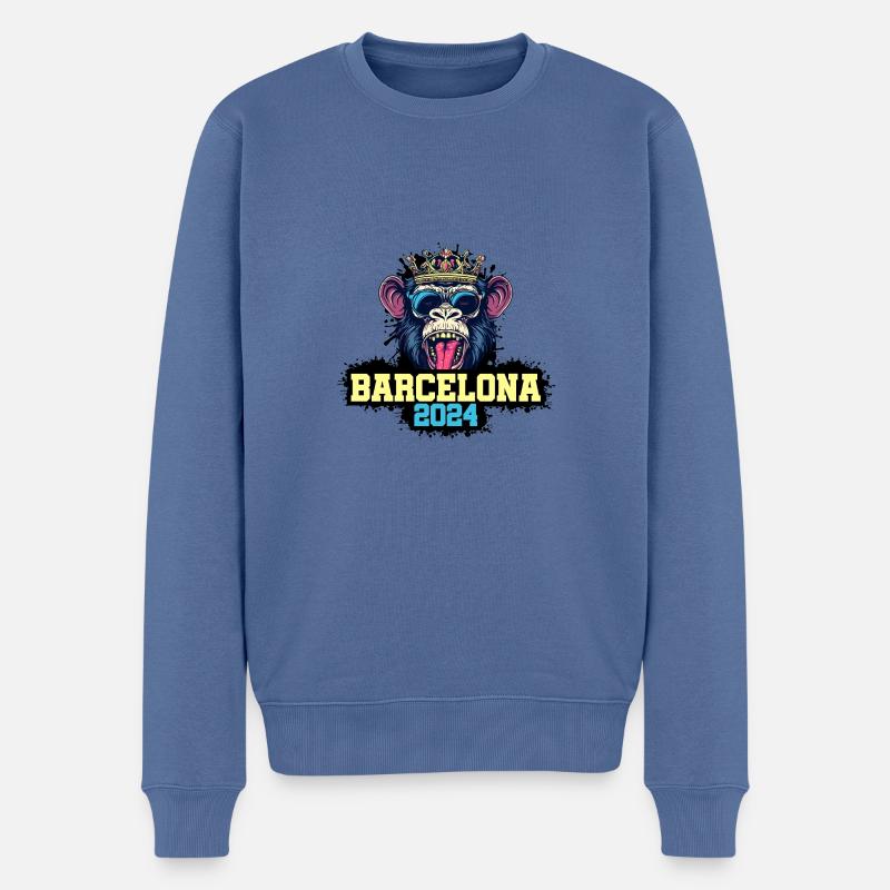 Singe de Barcelone 2024 - Pull Premium bio Homme - bleu pigeon