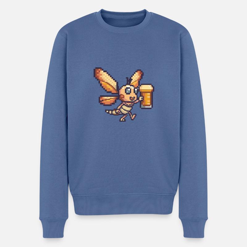 Libellule bière pixel - Pull Premium bio Homme - bleu pigeon