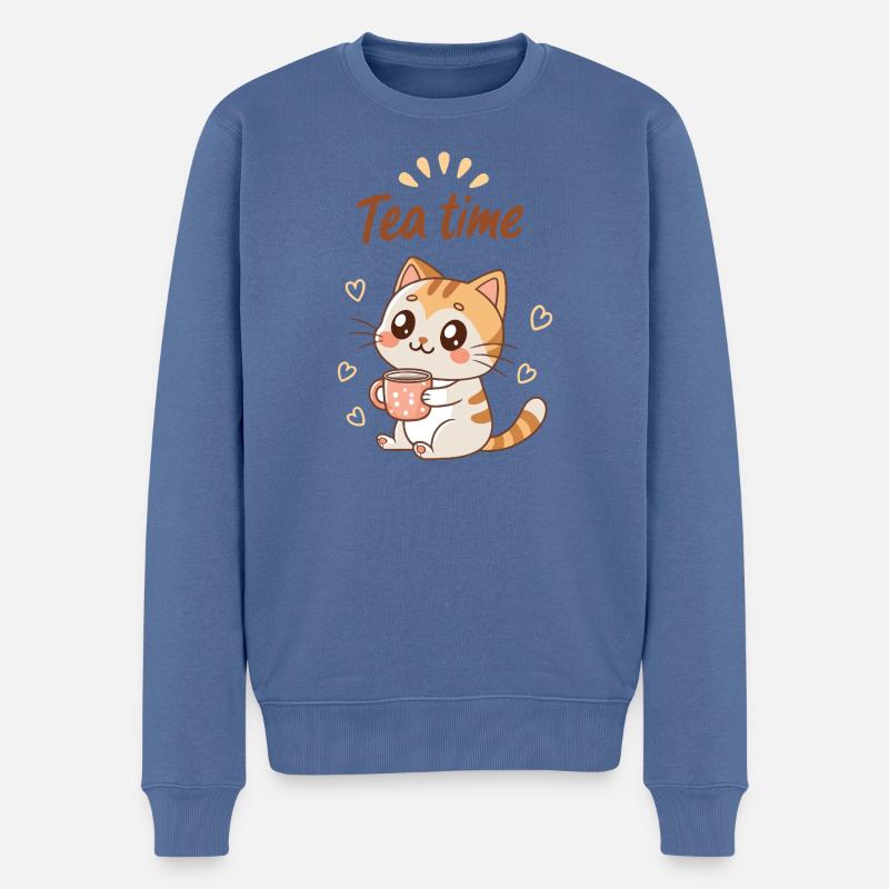 Mignon Chat Tea Time Douceur Cozy - Pull Premium bio Homme - bleu pigeon