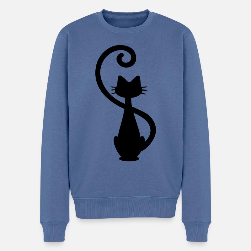 Katze - Chat - Cat - Silhouette - Männer Premium Bio Pullover - Taubenblau