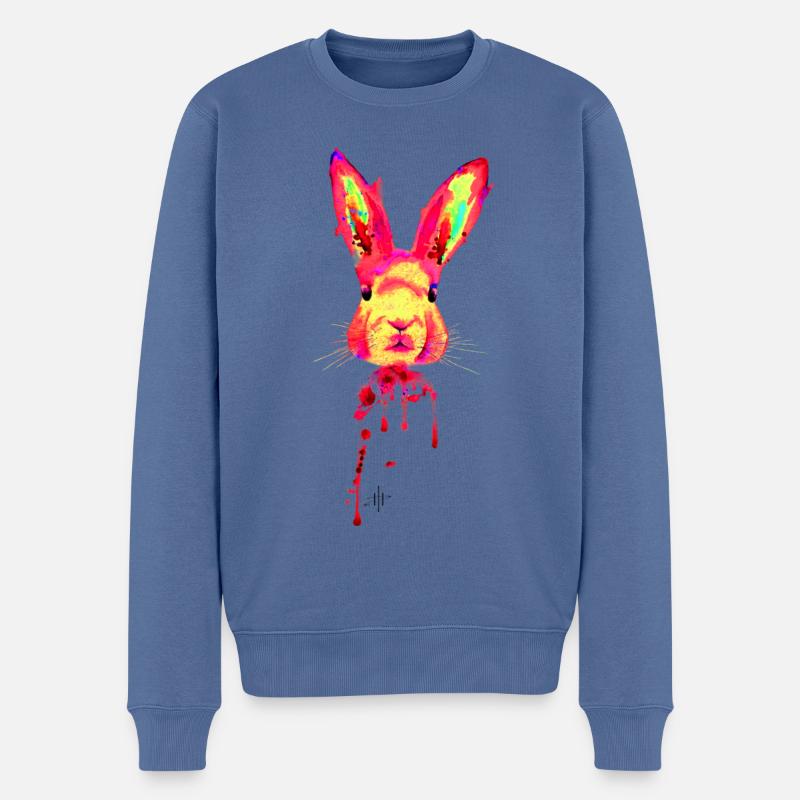 Lapin Rose Neon - Pull Premium bio Homme - bleu pigeon