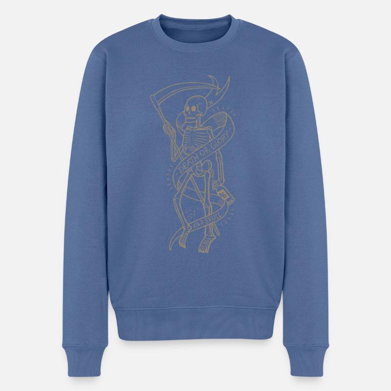 Old Skull gold - Pull Premium bio Homme - bleu pigeon