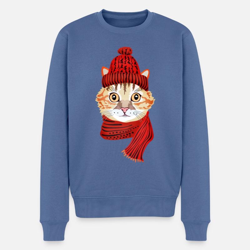 chat hiver - Pull Premium bio Homme - bleu pigeon