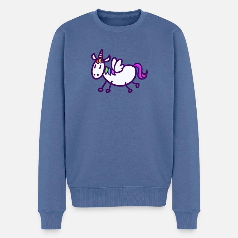Buntes, fliegendes Einhorn - Männer Premium Bio Pullover - Taubenblau