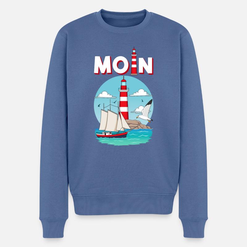 Moin Möwe Leuchtturm Norddeutschland - Männer Premium Bio Pullover - Taubenblau