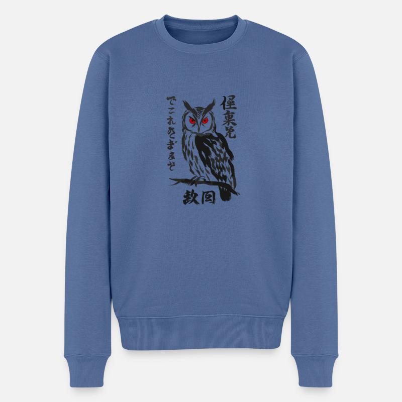 Eule mit Japanischen Schriftzeichen für einen - Männer Premium Bio Pullover - Taubenblau