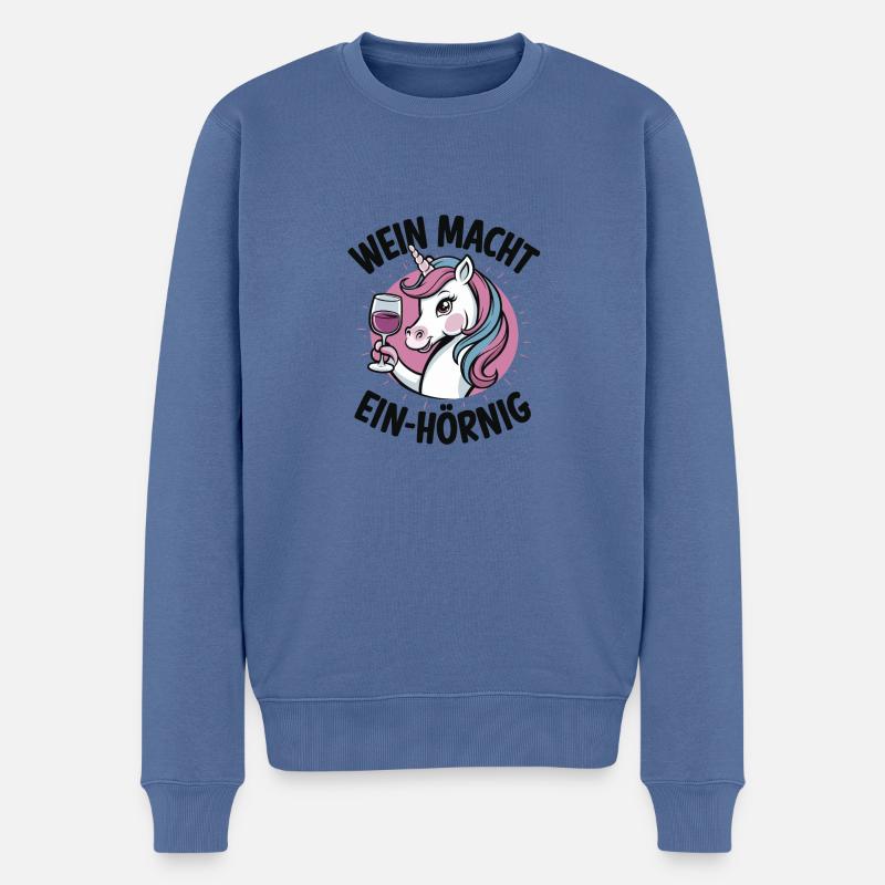 Wein macht Ein-Hörnig - Männer Premium Bio Pullover - Taubenblau