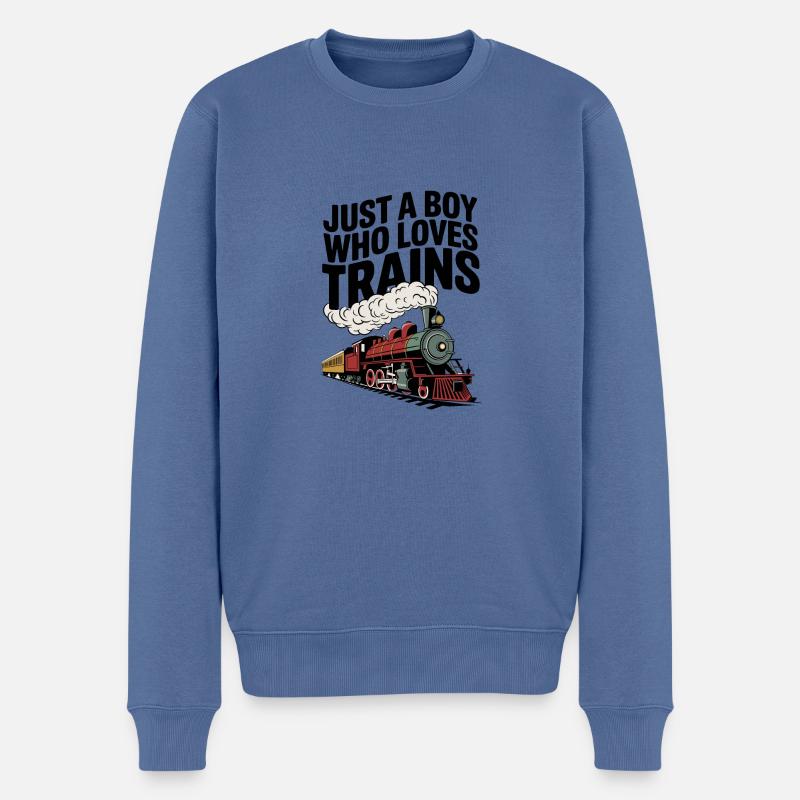 Just a Boy Who Loves Trains - Männer Premium Bio Pullover - Taubenblau