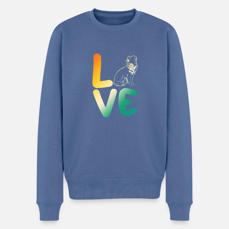 Border Collie - Pull Premium bio Homme - bleu pigeon