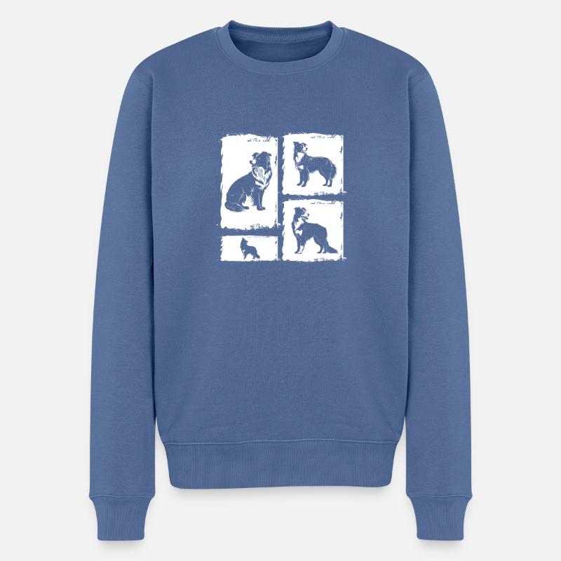 Border Collie - Pull Premium bio Homme - bleu pigeon