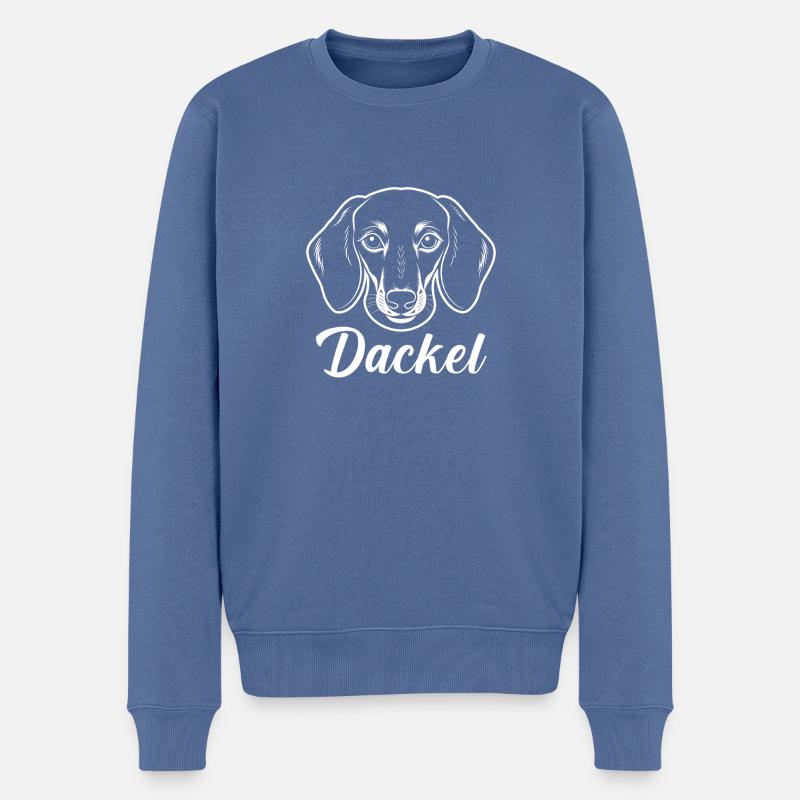 Chien teckel - Pull Premium bio Homme - bleu pigeon