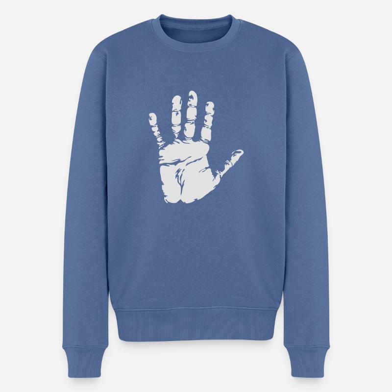 Blackprint Handprint - Pull Premium bio Homme - bleu pigeon