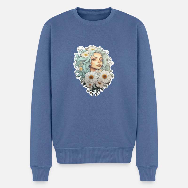 Margeriten Mädchen - Männer Premium Bio Pullover - Taubenblau