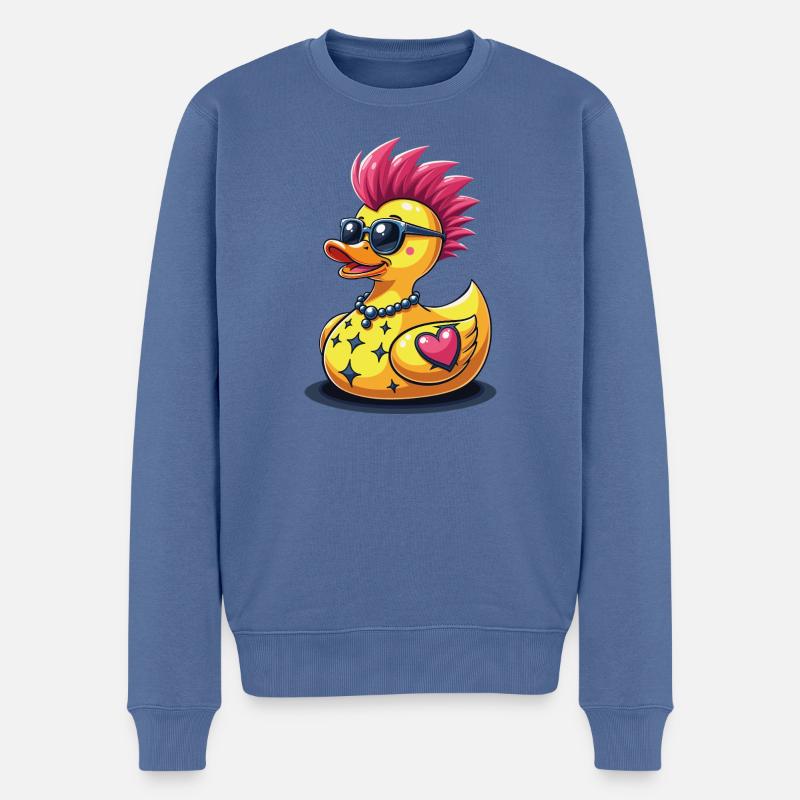 Coole Punk-Ente mit Herz - Männer Premium Bio Pullover - Taubenblau