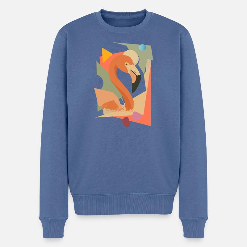 Flamingo im geometrisch-abstrakten Stil - Männer Premium Bio Pullover - Taubenblau