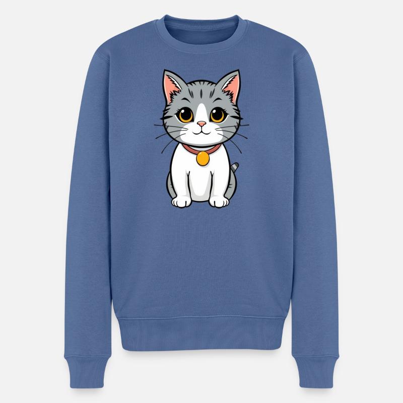 Kawaii Katze - Männer Premium Bio Pullover - Taubenblau