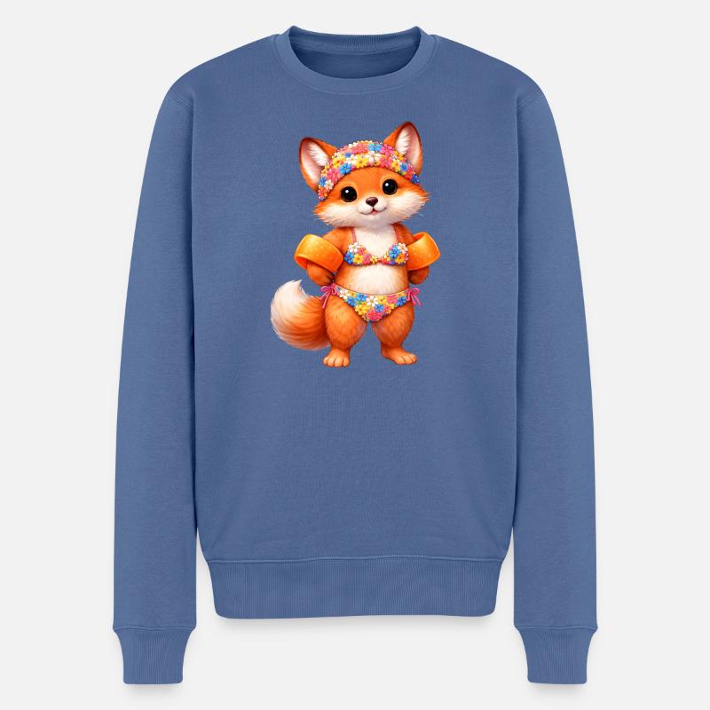 Süßer Fuchs im Sommeroutfit  - Männer Premium Bio Pullover - Taubenblau