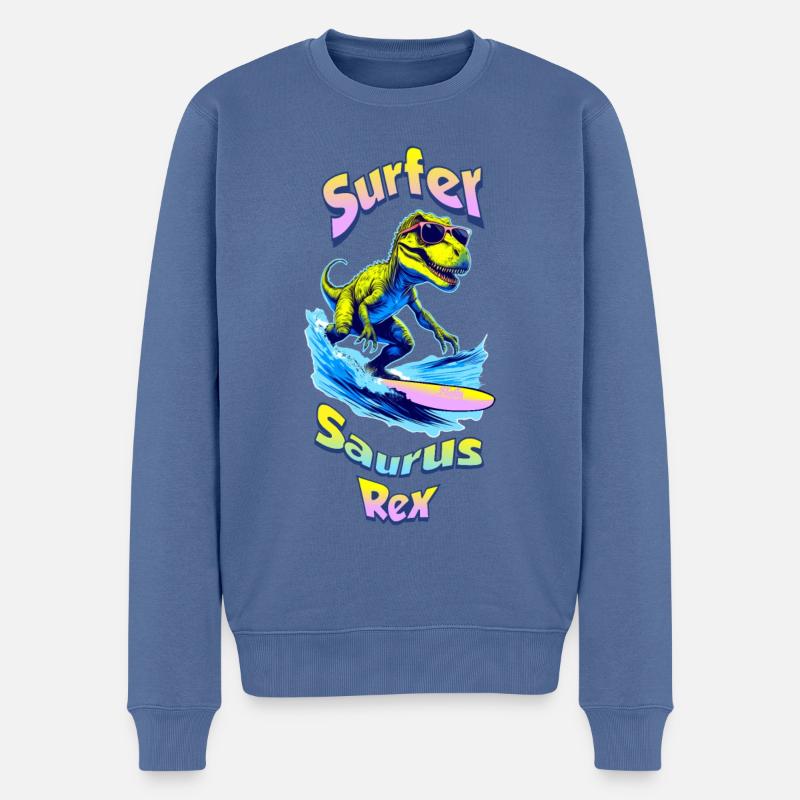 T-Rex en vacances 🏄 - Pull Premium bio Homme - bleu pigeon