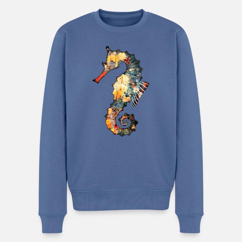 Hippocampe - Pull Premium bio Homme - bleu pigeon
