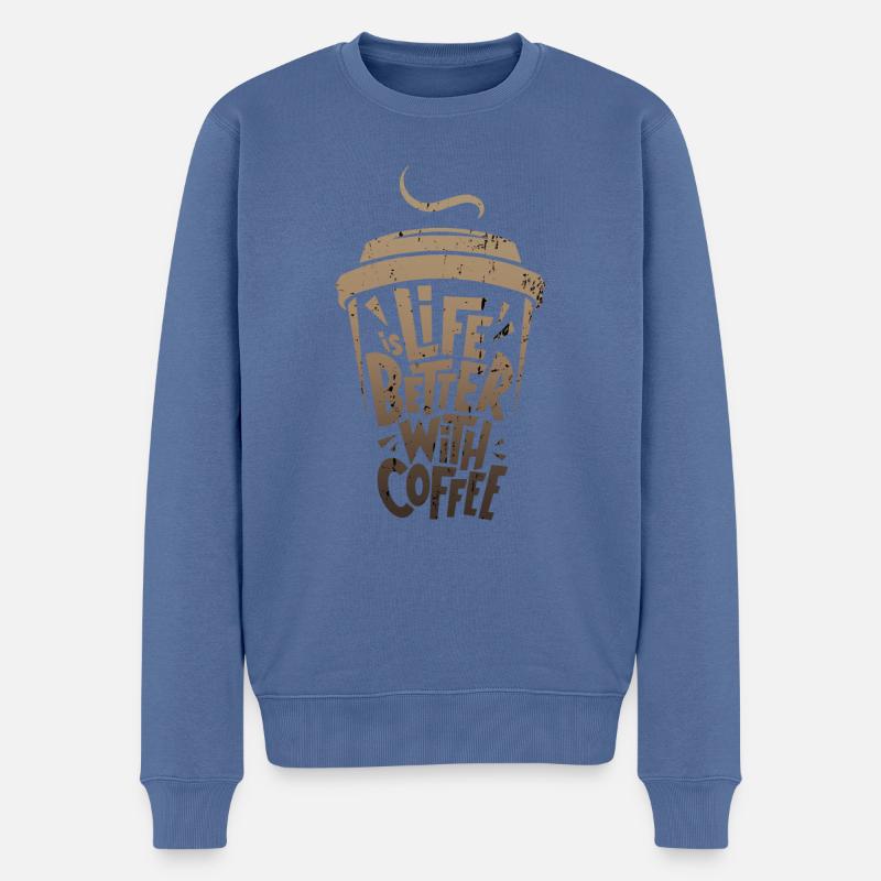 das Leben ist besser mit Kaffee - Männer Premium Bio Pullover - Taubenblau