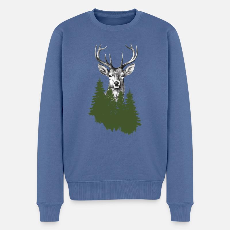 Chasseur, Alpiniste, Randonneur, Cerf - Pull Premium bio Homme - bleu pigeon