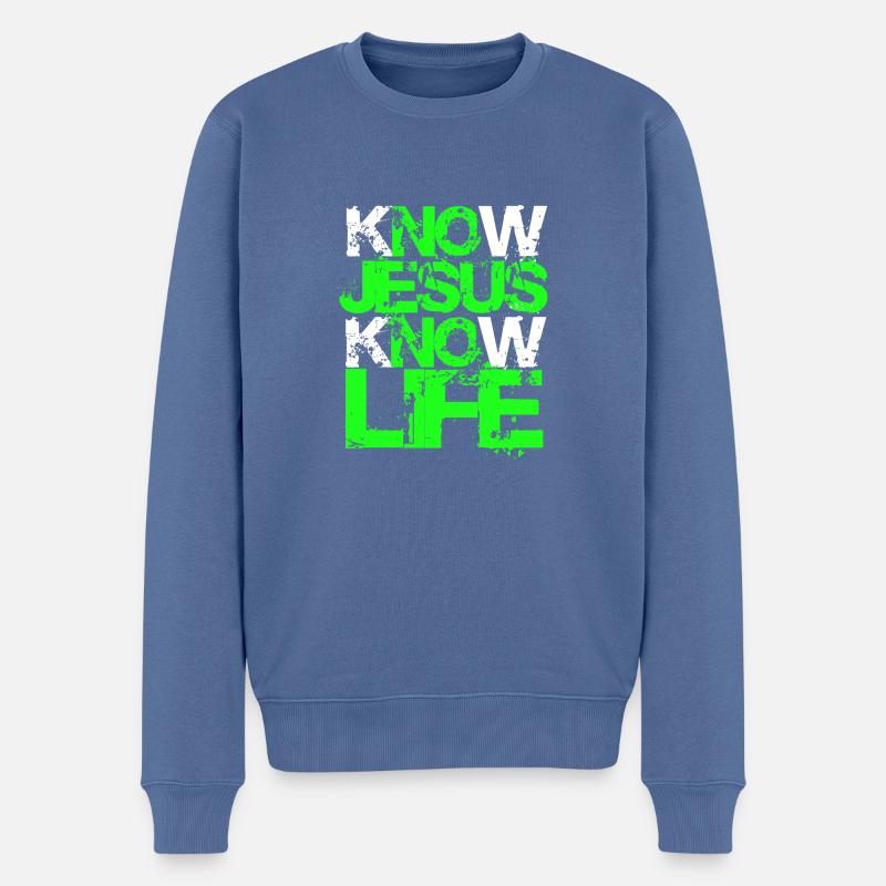 KNow Jesus KNow Life green - Männer Premium Bio Pullover - Taubenblau