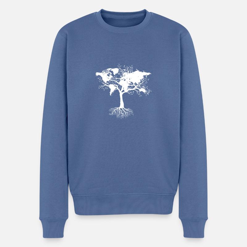 Baum mit Weltkarte - Männer Premium Bio Pullover - Taubenblau