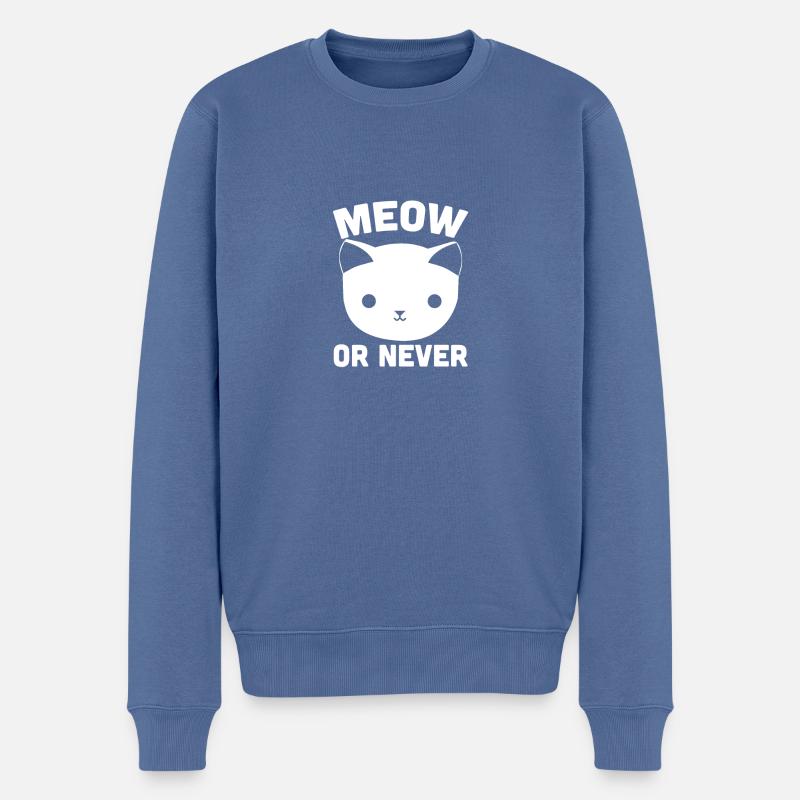 Katzen Geschenk meow or never Katzenkopf - Männer Premium Bio Pullover - Taubenblau