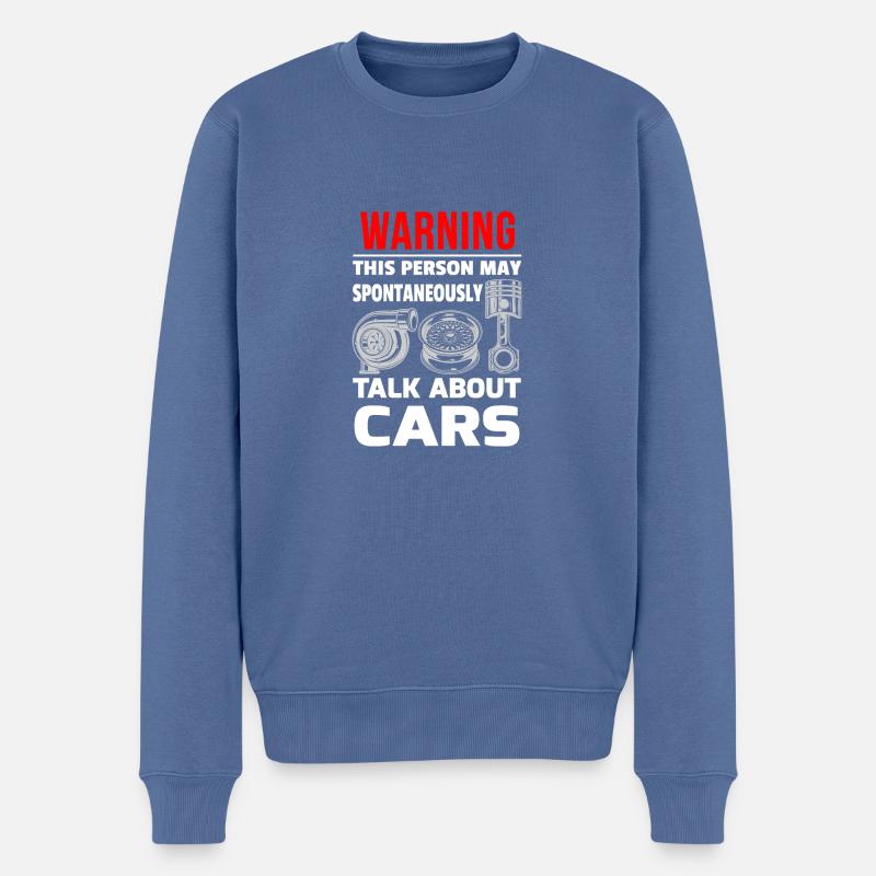 Warning may spontaneously talk about cars - Männer Premium Bio Pullover - Taubenblau