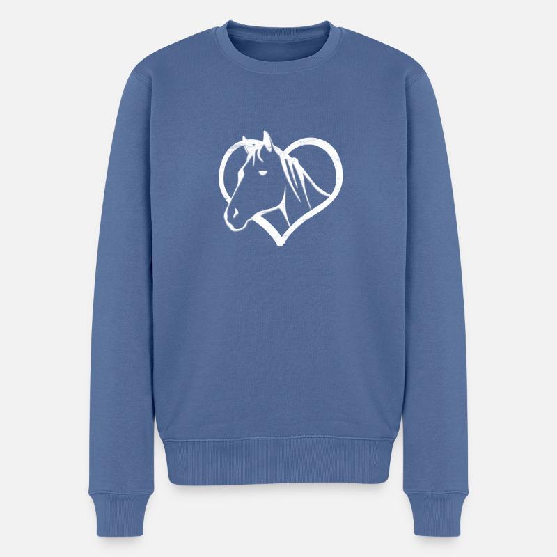 Pferd, Herz, reiten - Männer Premium Bio Pullover - Taubenblau