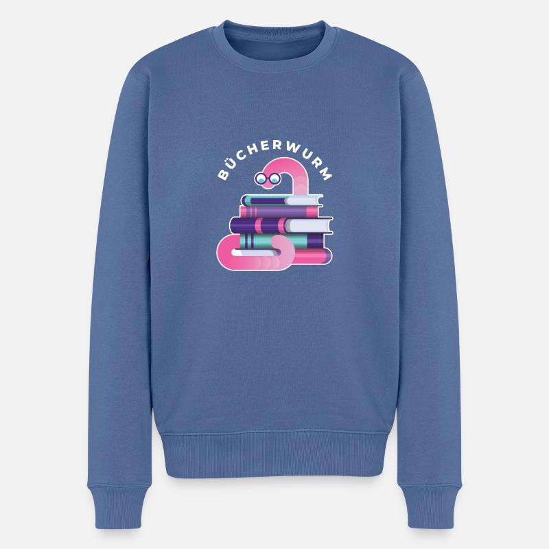Bücherwurm - Männer Premium Bio Pullover - Taubenblau