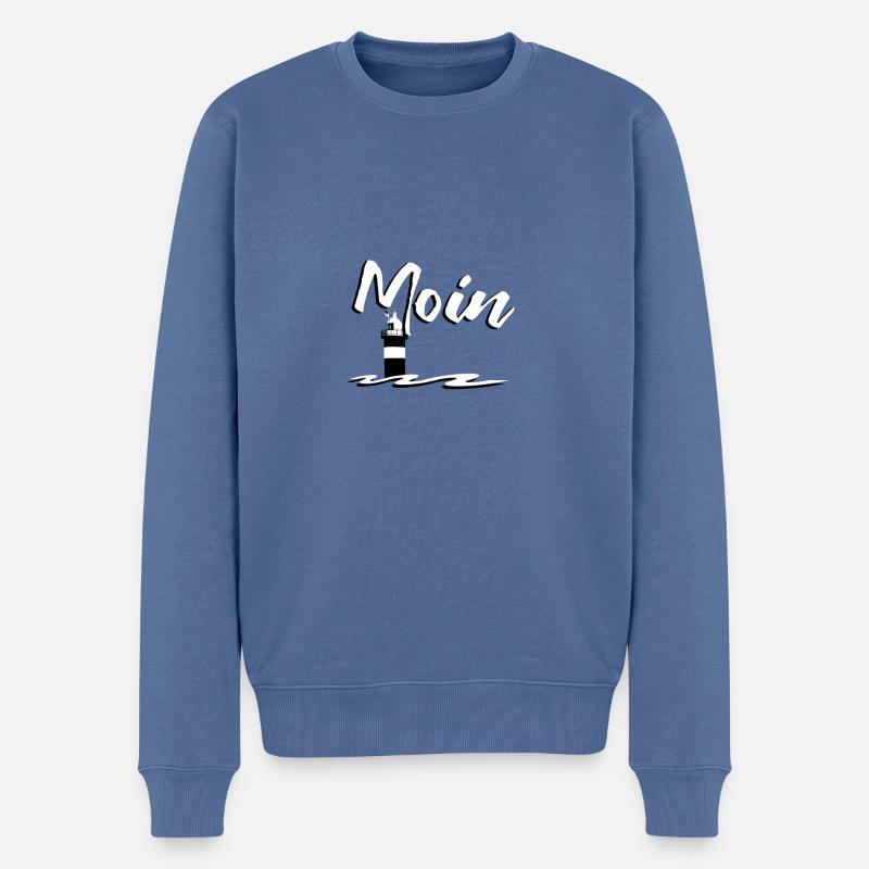 Moin für Nordlichter mit Leuchtturm - Männer Premium Bio Pullover - Taubenblau