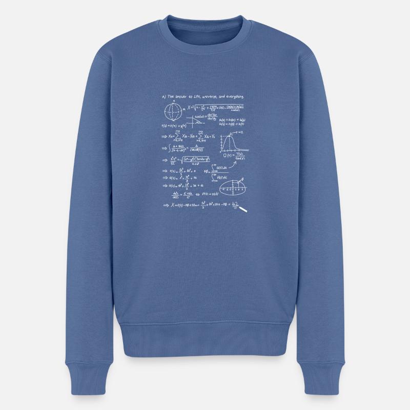 Die Antwort ist 42 Meme Student Lehrer Tafel Mathe - Männer Premium Bio Pullover - Taubenblau