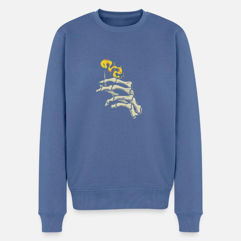Main d'os avec une allumette - Pull Premium bio Homme - bleu pigeon