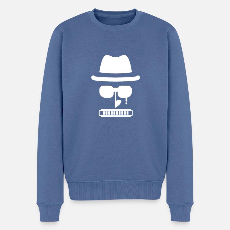 Bluesman blanc pour harmoniciste - Pull Premium bio Homme - bleu pigeon