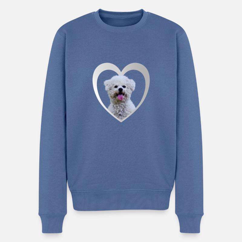 Bichon Frisé Herz - I love Bichon Frise - Männer Premium Bio Pullover - Taubenblau