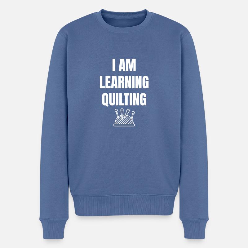 Ich lerne Quilten Spruch Englisch - Männer Premium Bio Pullover - Taubenblau