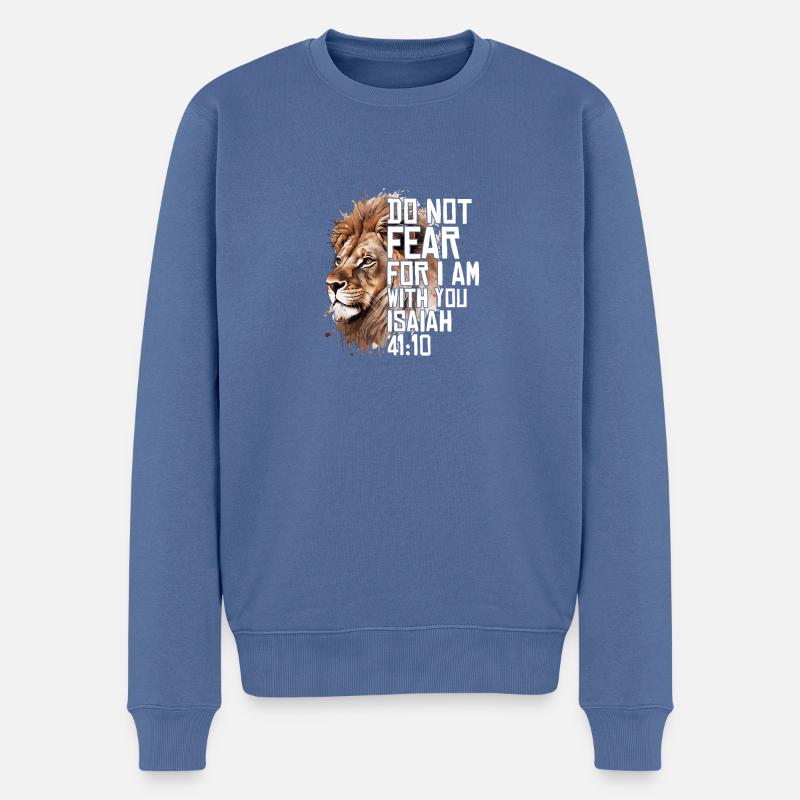 Christlich Religiös Bibel Vers Sprüche Löwe Angst - Männer Premium Bio Pullover - Taubenblau