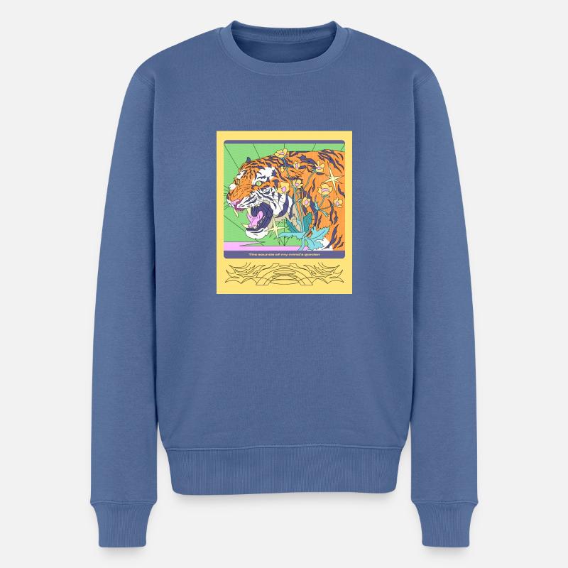 Tiger et une citation! - Pull Premium bio Homme - bleu pigeon