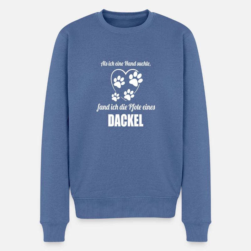Hand & Pfote - Spruch - Dackel - Männer Premium Bio Pullover - Taubenblau