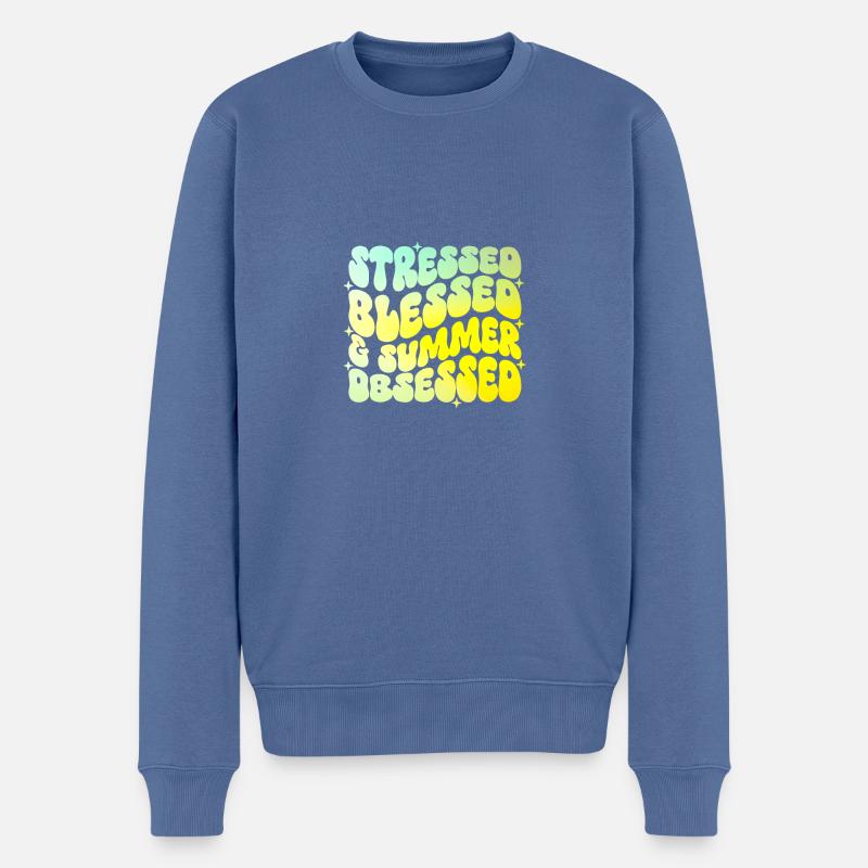 Stressed And summer Obsessed - Männer Premium Bio Pullover - Taubenblau