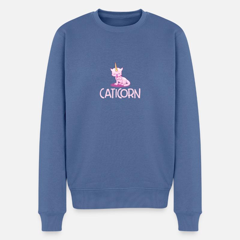 Caticorn Lustige Regenbogenkatze Einhorn Magisches Mädchen - Männer Premium Bio Pullover - Taubenblau