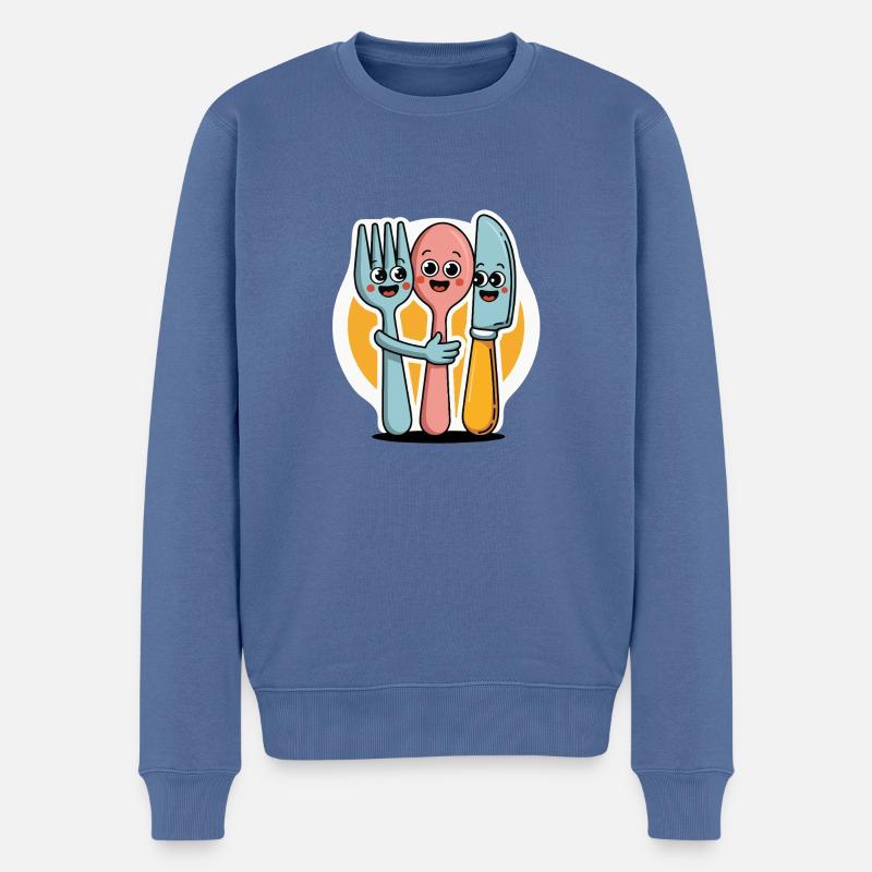 FOURCHETTES, COUTEAUX ET CUILLÈRES - Pull Premium bio Homme - bleu pigeon